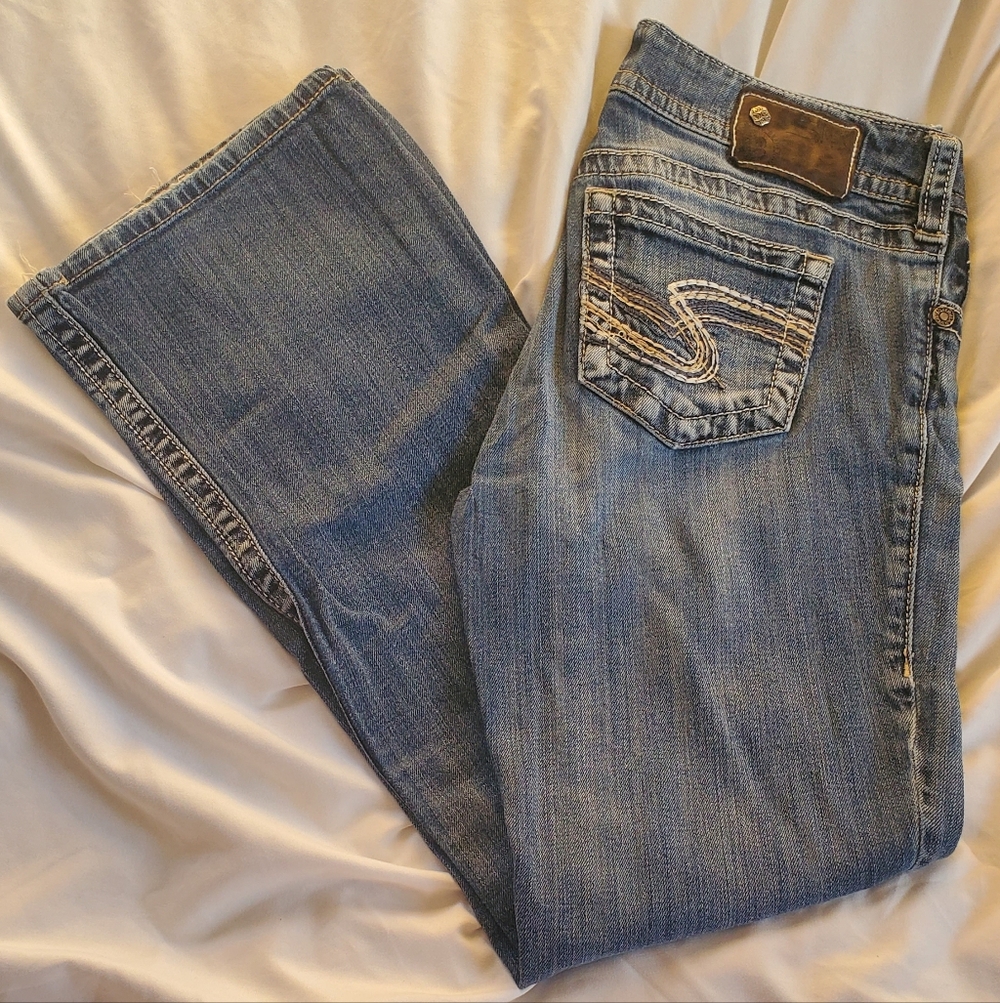 Silver Suki Distressed Boot Cut Denim Jeans, Sz W29/L30